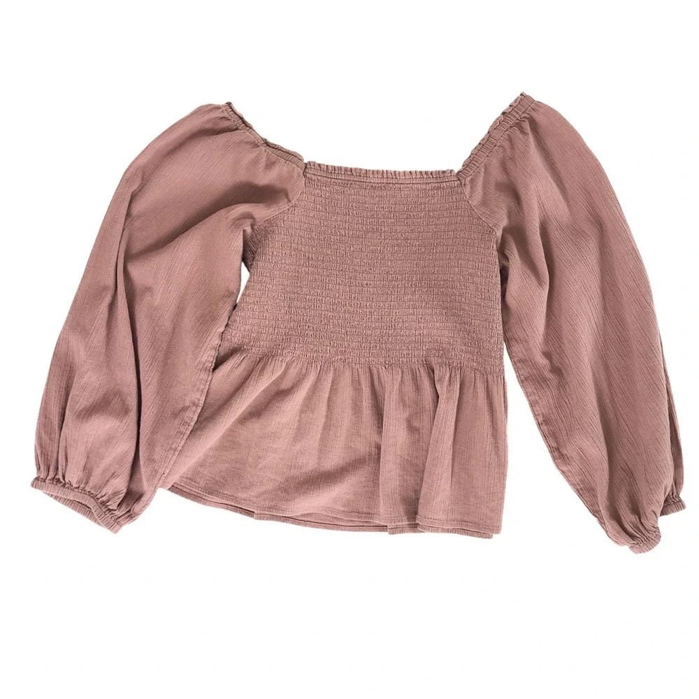 Madewell Lucie Smocked‎ Peplum Top Mauve Rose Cotton Gauze 4